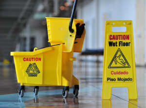 Janitor sign and equipment for janitorial services in Oakville, MO